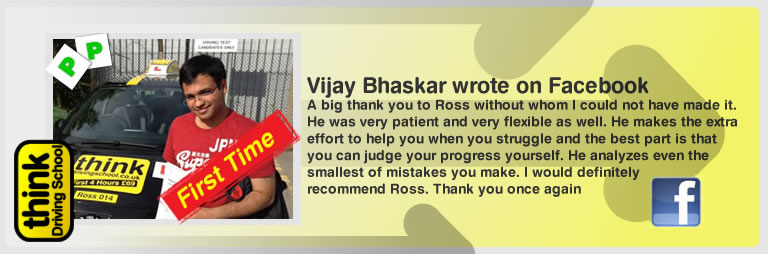 vijay bhaskar left his awesome review of think drivng school and ross dunton adi