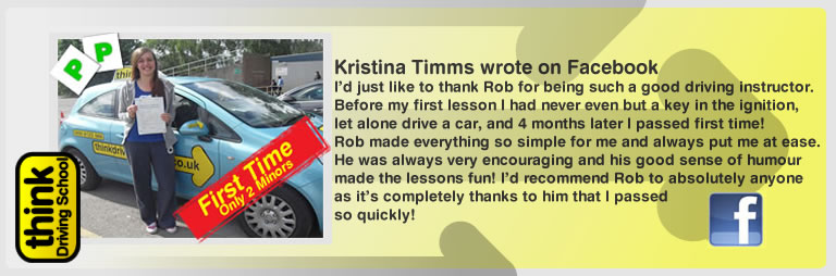 Kristina left this awseom feview of think driving school farnborough and of rob evamy his driving instructor