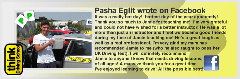 pasha eglit left this awesome review of think drivng school and jamie johnson