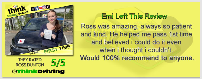 Passed there driving test with Ross Dunton from Woking and Left this awseome 5 star review
