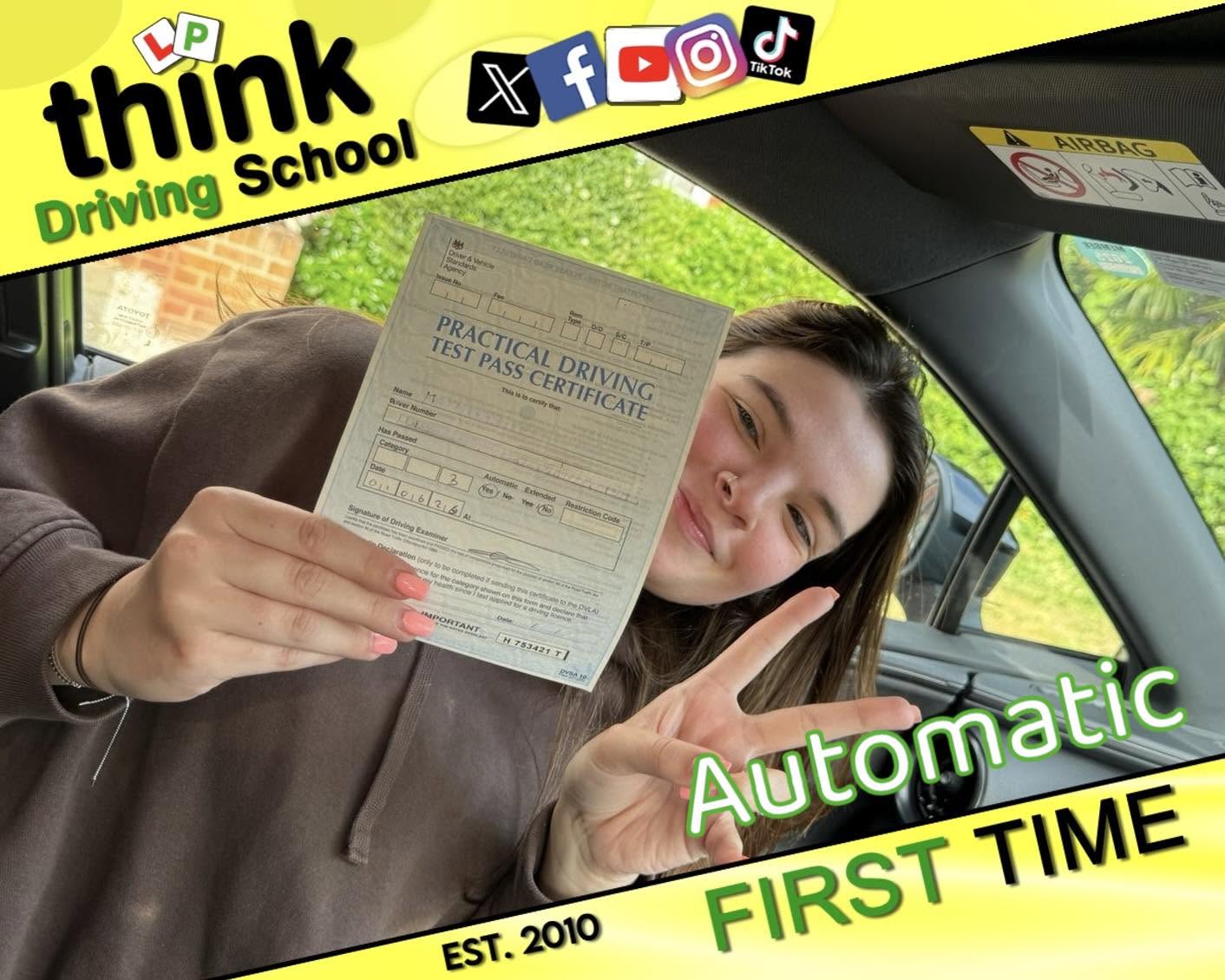 Passed with think driving school June 2026 and left this 5 star review