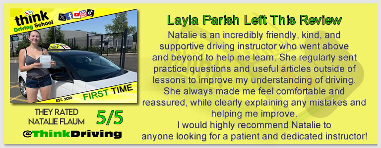 Passed with think driving school June 2026 and left this 5 star review