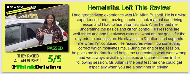 Passed with think driving school April 2026 and left this 5 star review