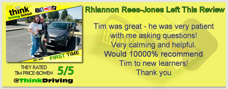 Passed with think driving school April 2026 and left this 5 star review