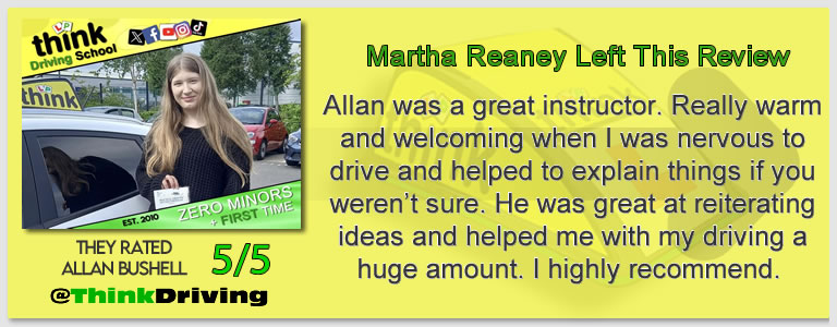 Passed with think driving school April 2026 and left this 5 star review