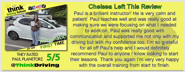 Passed with think driving school April 2026 and left this 5 star review