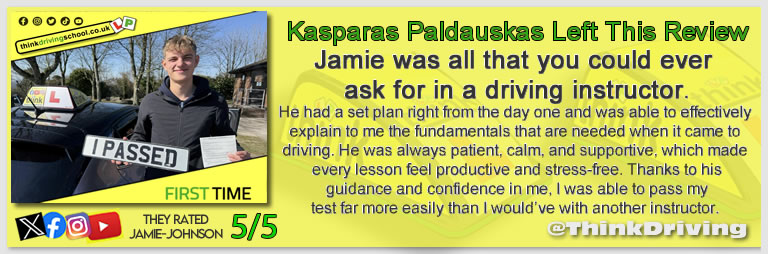 Passed with think driving school March 2025 and left this 5 star review