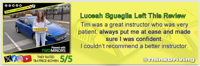 Passed with think driving school March 2025 and left this 5 star review