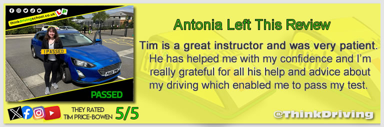 Passed with think driving school June 2025 and left this 5 star review