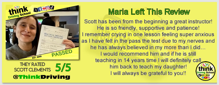 Passed with think driving school January 2026 and left this 5 star review