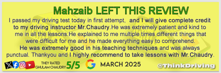 Passed with think driving school March 2025 and left this 5 star review