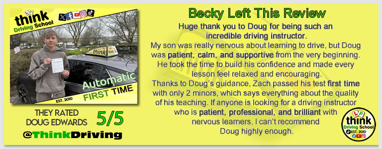 Passed with think driving school March 2026 and left this 5 star review