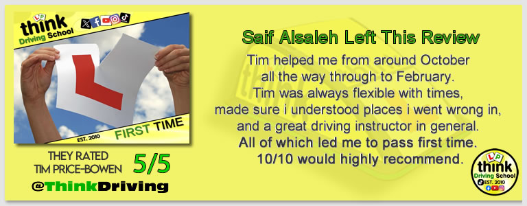 Passed with think driving school March 2026 and left this 5 star review