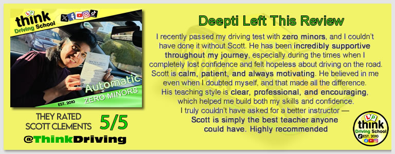 Passed with think driving school March 2026 and left this 5 star review