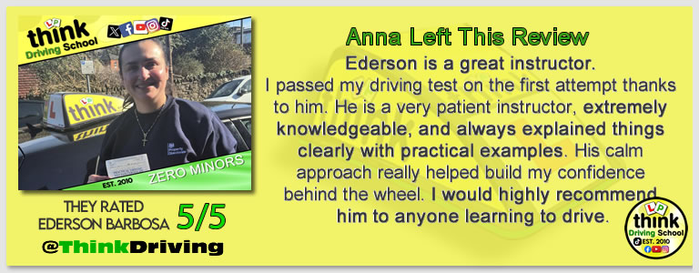 Passed with think driving school March 2026 and left this 5 star review