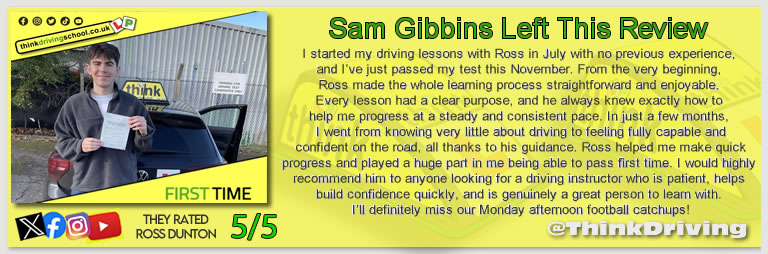 Driving School Godalming Passed with think driving school November 2025 and left this 5 star review