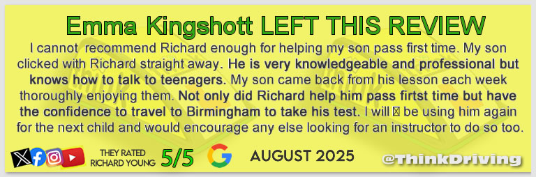 Passed with think driving school September 2025 and left this 5 star review