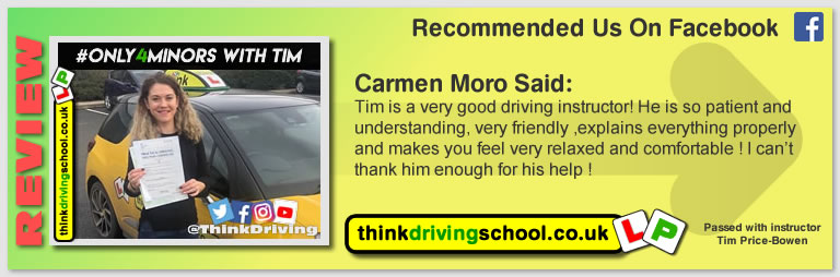Katherine Rowett  left this awesome review of tim price-bowen at think driving school after passing in March 2018