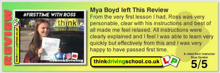 Passed with think driving school in March 2019 and left this 5 star review