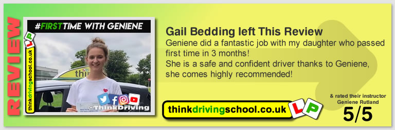 left this review: Geniene was a great instructor, really calm and patient and helped me to pass first time. Thank you! .