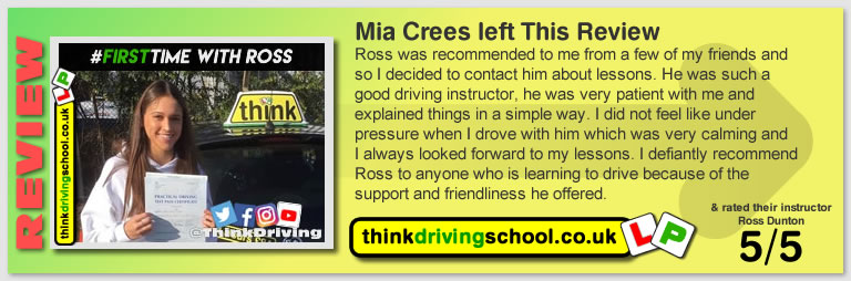 Passed with think driving school in October 2019 and left this 5 star review