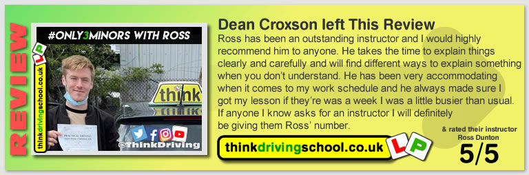 Passed with think driving school June 2021 and left this 5 star review