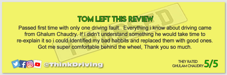Passed with think driving school December 2021 and left this 5 star review