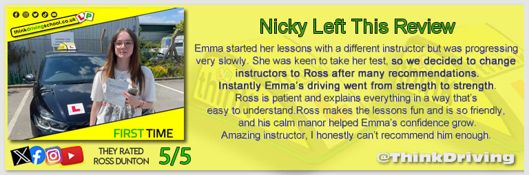 Passed with think driving school JUNE 2024 and left this 5 star review