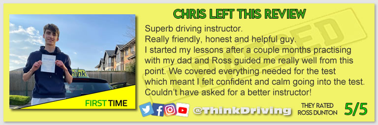 Passed with think driving school March 2022 and left this 5 star review