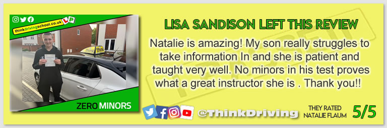 Betty passed with driving instructor Natalie Flaum ADI and left this awesome review of think driving school 