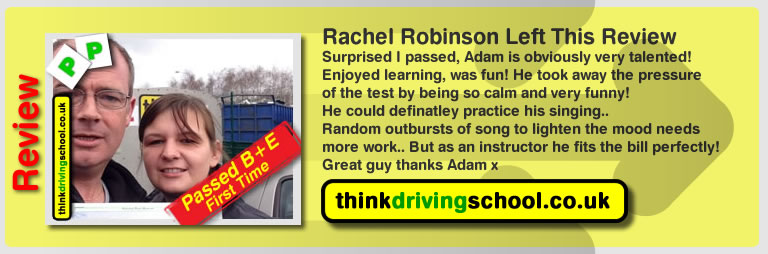 racheal robinson passed her B+E test FIRST TIME with trailer instructor adam iliffe