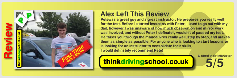 alex left this awesome review of think driving schools pete labrum from yateley