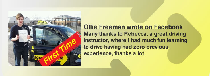 ollie freeman pass after driving lessons with rebecca gaywood and was so hapy he left this great review