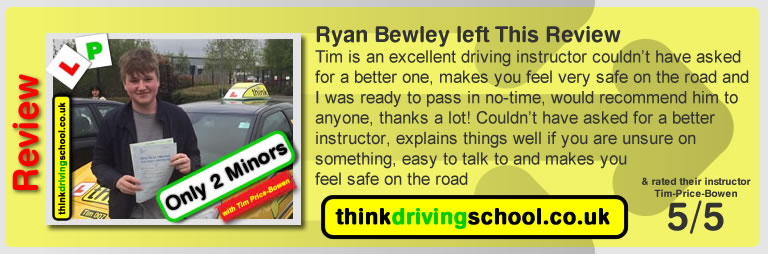 Katherine Rowett  left this awesome review of tim price-bowen at think driving school after passing in March 2017