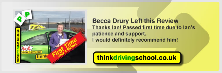 Becca Drury passed with driving instructor Ian Weir and lef this awesome review of think driving school 