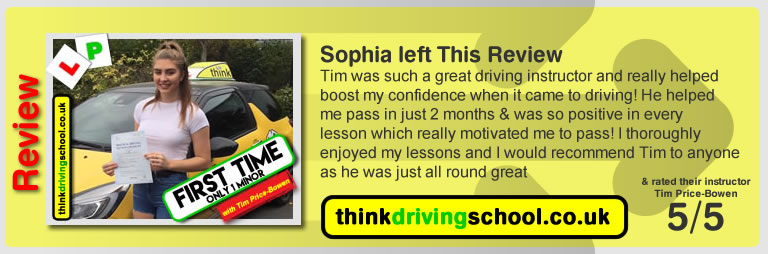 Katherine Rowett  left this awesome review of tim price-bowen at think driving school after passing in September 2017