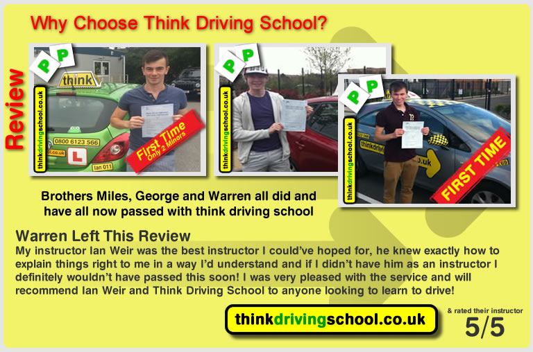 Francesca Williams passed with driving instructor ian weir and lef this awesome review of think driving school 