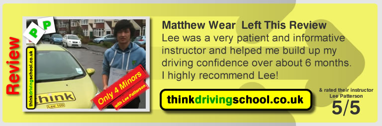 Mathew Wear from fareham left this review of driving instructor in fareham lee patterson