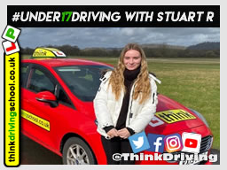 Happy under 17 learner after their 2 hour sessions at dunsfold park with think driving school .