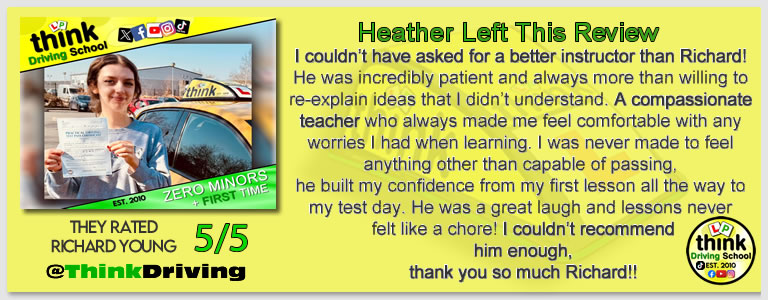 Passed with think driving school March 2026 and left this 5 star review