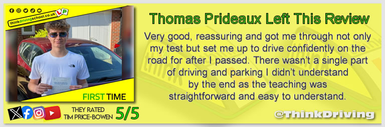 Driving School Godalming  Passed with think driving school October 2025 and left this 5 star review