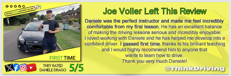 Driving School Godalming  Passed with think driving school September 2025 and left this 5 star review