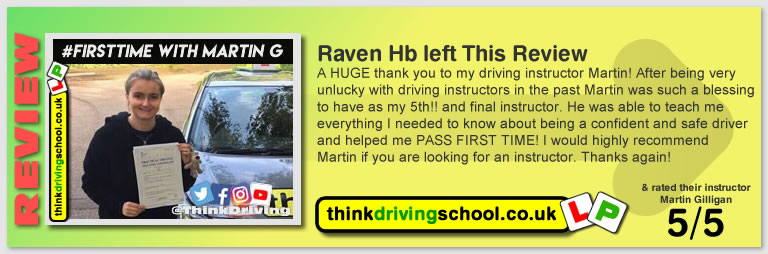 Passed with think driving school in September 2018 and left this 5 star review