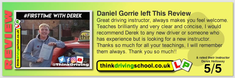 5 Star review of think Driving School Passed with think driving school in October 2018 and left this 5 star review
