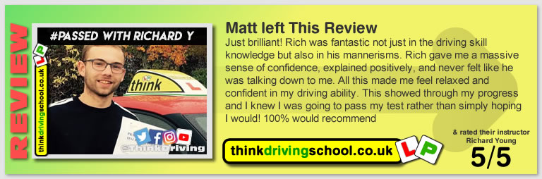 5 Star review of think Driving School Passed with think driving school in November 2018 and left this 5 star review