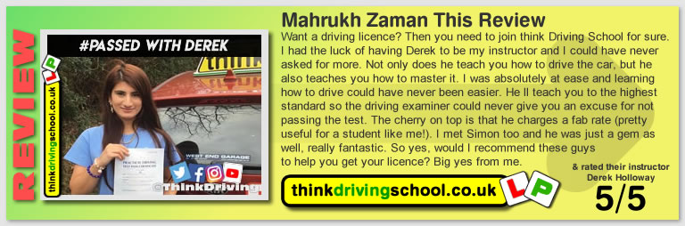 Passed with think driving school in February 2019 and left this 5 star review