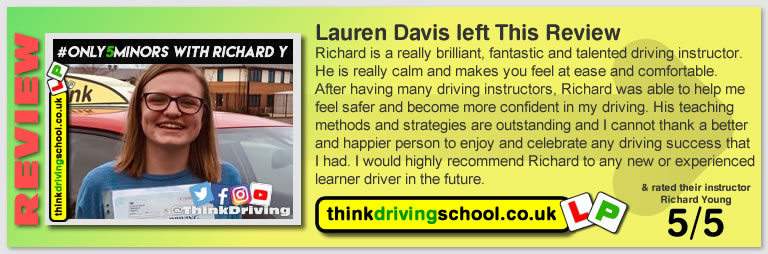 Passed with think driving school in March 2019 and left this 5 star review