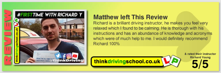 Matthew passed with richard young from Farnham driving school in June 2019