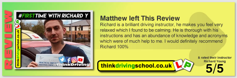 Passed with think driving school in June 2019 and left this 5 star review