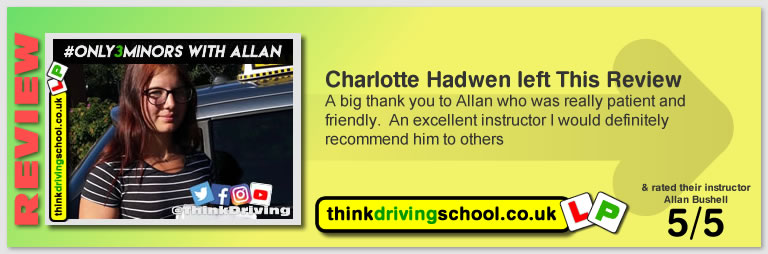 Passed with think driving school in September 2019 and left this 5 star review